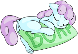 Size: 1086x752 | Tagged: safe, anonymous artist, derpibooru import, earth pony, pony, bump, butt, dock, female, filly, foal, frog (hoof), pillow, plot, simple background, sleeping, solo, style emulation, tail, transparent background, underhoof