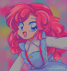 Size: 1500x1600 | Tagged: safe, artist:emono, derpibooru import, pinkie pie, human, 80s, anime, clothes, dress, female, humanized, smiling, solo