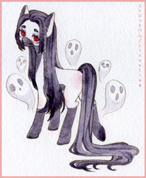Size: 2470x3000 | Tagged: safe, artist:strontium, oc, oc only, oc:gloomy trail, earth pony, ghost, pony, braid, earth pony oc, female, looking at you, mare, necromancer, necromancy, side view, simple background, spirit, spirit powers, white background