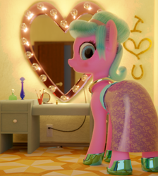 Size: 1932x2160 | Tagged: safe, artist:gabe2252, derpibooru import, earth pony, pony, 3d, blender, blender cycles, coral shine, horseshoes, makeup, mirror, perfume