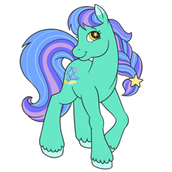 Size: 1280x1280 | Tagged: safe, artist:horse-time-babey, derpibooru import, oc, oc only, oc:casterbay, earth pony, pony, g2, female, g4 to g2, generation leap, mare, simple background, smiling, solo, transparent background