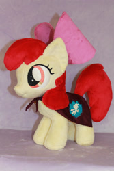 Size: 2848x4272 | Tagged: safe, artist:whitedove-creations, derpibooru import, apple bloom, earth pony, pony, cape, clothes, cmc cape, female, filly, foal, irl, photo, plushie, solo