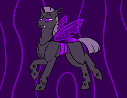 Size: 1000x773 | Tagged: safe, artist:foxenawolf, derpibooru import, oc, changeling, fanfic:conversations in a canterlot café, fangs, horn, purple changeling, solo, wings