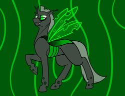 Size: 1000x773 | Tagged: safe, artist:foxenawolf, derpibooru import, oc, oc only, changeling, fanfic:conversations in a canterlot café, glasses, green changeling, horn, solo, wings