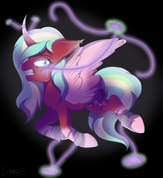 Size: 1170x1280 | Tagged: safe, artist:brybrychan, derpibooru import, oc, oc only, alicorn, pony, alicorn oc, crying, female, horn, mare, possession, solo, tentacles, wings