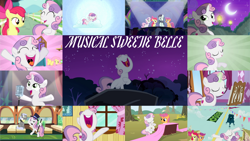 Size: 1280x720 | Tagged: safe, derpibooru import, edit, edited screencap, editor:quoterific, screencap, apple bloom, coloratura, fluttershy, scootaloo, sweetie belle, earth pony, pegasus, pony, unicorn, bloom and gloom, flight to the finish, growing up is hard to do, hearts and hooves day (episode), on your marks, season 1, season 2, season 3, season 4, season 5, season 6, season 8, season 9, sleepless in ponyville, stare master, surf and/or turf, the fault in our cutie marks, the mane attraction, the show stoppers, ^^, apple bloom's bow, being big is all it takes, bipedal, bow, carousel boutique, cloud, clubhouse, crusaders clubhouse, cute, cutie mark crusaders, diasweetes, eyes closed, female, filly, foal, friendship express, hair bow, hat, magic, male, mare, microphone, moon, night, nose in the air, older, older sweetie belle, open mouth, open smile, singing, sky, smiling, stallion, telekinesis, the perfect stallion, top hat, train, uvula, volumetric mouth