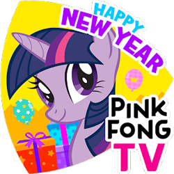 Size: 300x300 | Tagged: safe, derpibooru import, twilight sparkle, twilight sparkle (alicorn), alicorn, pony, happy new year, holiday, horn, multicolored hair, new year, pink hair, pinkfong, pinkfong tv, present, purple eyes, purple hair, purple skin