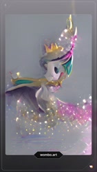 Size: 1080x1920 | Tagged: safe, derpibooru import, princess celestia, alicorn, pony, abstract art, abstract background, crown, gradient background, jewelry, modern art, regalia, sparkles, spread wings, wings, wombo.art