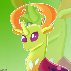 Size: 1500x1500 | Tagged: safe, artist:infinitewarlock, derpibooru import, thorax, changedling, changeling, bust, cute, gradient background, green background, horn, king thorax, portrait, simple background, thorabetes, zoom layer