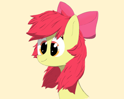 Size: 1314x1052 | Tagged: safe, artist:_rynn, derpibooru import, apple bloom, earth pony, pony, apple bloom's bow, bow, bust, eyelashes, eyes open, female, filly, foal, hair bow, portrait, shadows, simple background, smiling, solo