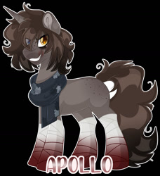 Size: 1280x1405 | Tagged: safe, artist:missbramblemele, derpibooru import, oc, oc:apollo, pony, unicorn, black background, heterochromia, male, simple background, solo, stallion