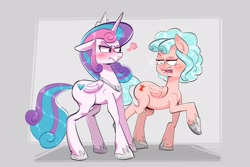 Size: 2913x1946 | Tagged: safe, artist:another_pony, derpibooru import, cozy glow, princess flurry heart, alicorn, pegasus, pony, annoyed, blushing, cozyheart, duo, duo female, eye contact, female, flustered, frown, lesbian, looking at each other, mare, older, older cozy glow, older flurry heart, open mouth, shipping