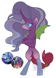 Size: 704x985 | Tagged: safe, artist:blues-edits, derpibooru import, oc, hybrid, bipedal, crack ship offspring, crack shipping, female, interspecies offspring, magical lesbian spawn, offspring, parent:cosmos, parent:nightmare rarity, shipping, simple background, transparent background