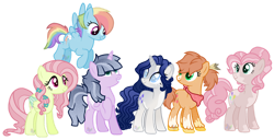 Size: 1024x523 | Tagged: safe, artist:bookieverse-nextgen, derpibooru import, applejack, fluttershy, pinkie pie, rainbow dash, rarity, twilight sparkle, twilight sparkle (alicorn), alicorn, bookieverse, mane six, mane six redesign, redesign, simple background, transparent background