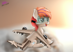 Size: 1281x924 | Tagged: safe, artist:seki_98, derpibooru import, oc, oc only, oc:fededash, original species, plane pony, pony, happy, plane, solo