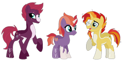 Size: 1044x515 | Tagged: safe, artist:bookieverse-nextgen, derpibooru import, fizzlepop berrytwist, sunburst, tempest shadow, oc, oc:starlight twist, unicorn, base used, bookieverse, family, female, headcanon, male, next generation, offspring, parent:sunburst, parent:tempest shadow, parents:tempburst, parents:tempestburst, redesign, shipping, simple background, straight, tempestburst, transparent background