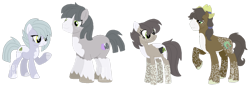 Size: 1280x443 | Tagged: safe, artist:bookieverse-nextgen, derpibooru import, limestone pie, trouble shoes, oc, oc:basalt luck, oc:rock polish, earth pony, base used, bookieverse, coat markings, family, female, headcanon, limeshoes, male, next generation, offspring, parent:limestone pie, parent:trouble shoes, parents:limeshoes, redesign, shipping, simple background, socks (coat marking), straight, transparent background, unshorn fetlocks