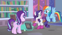 Size: 1920x1080 | Tagged: safe, derpibooru import, screencap, rainbow dash, rarity, starlight glimmer, the end in friend, boots, glitter boots, shoes