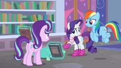 Size: 1920x1080 | Tagged: safe, derpibooru import, screencap, rainbow dash, rarity, starlight glimmer, the end in friend, boots, glitter boots, shoes