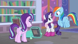 Size: 1920x1080 | Tagged: safe, derpibooru import, screencap, rainbow dash, rarity, starlight glimmer, the end in friend, boots, glitter boots, shoes