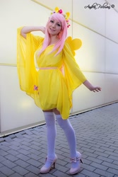 Size: 960x1440 | Tagged: safe, artist:saru-cosplay, derpibooru import, fluttershy, human, clothes, cosplay, costume, cutie mark on clothes, high heels, irl, irl human, photo, shoes, stockings, thigh highs