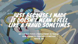 Size: 1280x720 | Tagged: safe, derpibooru import, edit, editor:quoterific, idw, rainbow dash, soarin', pegasus, pony, friends forever, spoiler:comic, duo, female, goggles, imposter syndrome, male, mare, open mouth, open smile, smiling, spread wings, stallion, text, wings