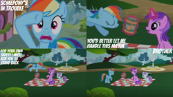 Size: 1280x720 | Tagged: safe, derpibooru import, edit, edited screencap, editor:quoterific, screencap, amethyst star, liza doolots, petunia, rainbow dash, sparkler, tootsie flute, pegasus, pony, unicorn, season 2, the mysterious mare do well, eyes closed, female, filly, foal, magic, open mouth, smiling, telekinesis