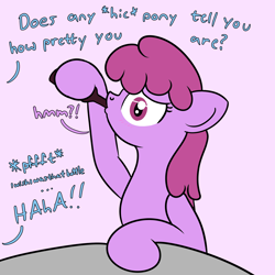 Size: 2000x2000 | Tagged: safe, artist:dafiltafish, derpibooru import, berry punch, berryshine, minuette, earth pony, pony, berrygate, bottle, drunk, female, go home you're drunk, implied lesbian, implied minuette, lesbian, mare, offscreen character, shipping, solo, text