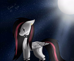 Size: 3000x2500 | Tagged: safe, artist:maneblue, derpibooru import, oc, oc only, oc:emala jiss, pegasus, pony, choker, eye scar, full moon, moon, night, pegasus oc, scar, solo, spiked choker, stars