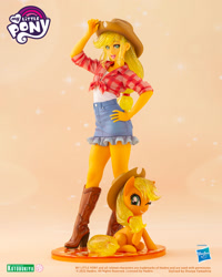 Size: 1080x1350 | Tagged: safe, derpibooru import, applejack, earth pony, human, pony, boots, clothes, hasbro, hasbro logo, hat, humanized, kotobukiya, kotobukiya applejack, logo, my little pony logo, shoes