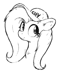 Size: 499x620 | Tagged: safe, artist:whiskeypanda, derpibooru import, fluttershy, pony, bust, cap, clothes, doodle, hat, monochrome, sketch, solo