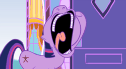 Size: 321x177 | Tagged: safe, artist:hotdiggedydemon, derpibooru import, screencap, twilight sparkle, .mov, animated, carousel boutique, door, dress.mov, get your fat ass out here, gif, knocking, loop, solo, yelling
