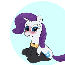 Size: 3000x3000 | Tagged: safe, artist:wren, ponerpics import, rarity, pony, unicorn, blushing, clothes, female, mare, scrunchy face, simple background, sitting, socks, solo