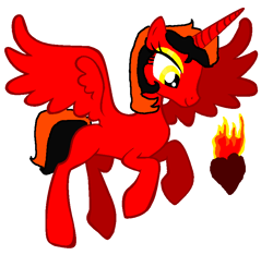 Size: 848x794 | Tagged: safe, artist:rosienature123, derpibooru import, oc, oc:flaming heart, alicorn, alicorn oc, cutie mark, element of fire, eyeshadow, female, flying, horn, looking down, makeup, mare, simple background, solo, white background, wings