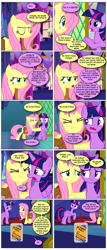 Size: 868x2034 | Tagged: safe, artist:dziadek1990, derpibooru import, edit, edited screencap, screencap, fluttershy, twilight sparkle, a health of information, argument, comic, conversation, dialogue, element of loyalty, glue bottle, implied pinkie pie, implied rainbow dash, screencap comic, text, this will end in death