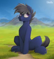 Size: 2300x2500 | Tagged: safe, artist:uliovka, derpibooru import, oc, earth pony, pony, grass, male, scenery, solo, stallion