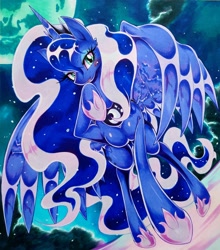 Size: 3024x3433 | Tagged: safe, artist:025aki, derpibooru import, princess luna, alicorn, pony, female, mare, night, solo, traditional art