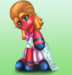 Size: 4612x4810 | Tagged: safe, artist:flapstune, derpibooru import, big macintosh, earth pony, pony, clothes, crossdressing, dress, looking at you, male, orchard blossom, simple background, sitting, smiling, smiling at you, solo, stallion