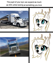 Size: 685x806 | Tagged: safe, artist:zebra, ponerpics import, oc, oc only, oc:roadkill, deer, happy, meme, open mouth, solo, this will end in death, truck