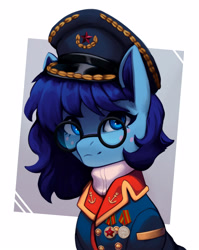 Size: 3185x4000 | Tagged: safe, artist:mrscroup, derpibooru import, oc, oc only, pony, bust, clothes, hat, medal, military uniform, peaked cap, solo, uniform