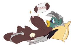 Size: 2080x1333 | Tagged: safe, artist:crimmharmony, derpibooru import, edit, oc, oc only, oc:duk, duck, duck pony, excited, excitement, happy, pillow, pregnancy test, quack, quak, simple background, transparent background