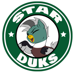 Size: 4000x4000 | Tagged: safe, artist:onemorepony, derpibooru import, oc, oc:duk, bird, duck, duck pony, logo, starbucks