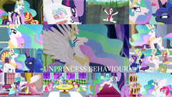 Size: 1280x722 | Tagged: safe, derpibooru import, edit, edited screencap, editor:quoterific, screencap, applejack, citrine spark, clever musings, cloudburst, daisy, fire flicker, fire quacker, flower wishes, fluttershy, gallus, pinkie pie, princess celestia, princess luna, rainbow dash, rarity, sandbar, spike, starlight glimmer, sunset shimmer, twilight sparkle, twilight sparkle (alicorn), unicorn twilight, alicorn, dragon, earth pony, griffon, pegasus, pony, unicorn, 2 4 6 greaaat, a bird in the hoof, better together, between dark and dawn, celestial advice, equestria girls, forgotten friendship, horse play, make new friends but keep discord, mmmystery on the friendship express, ponyville confidential, season 1, season 2, season 5, season 7, season 8, season 9, slice of life (episode), sparkle's seven, sweet and elite, the best night ever, applejack's hat, bag, butt, cake, cakelestia, clothes, cowboy hat, crown, cute, cutelestia, dress, eyes closed, female, food, friendship student, gala dress, hat, helmet, jewelry, male, mane seven, mane six, mare, nose in the air, open mouth, open smile, regalia, saddle bag, shrunken pupils, smiling, spread wings, stallion, that pony sure does love cakes, twibutt, twilight's castle, uvula, volumetric mouth, wall of tags, wings, zipline