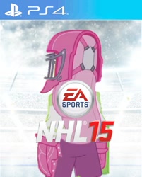 Size: 800x997 | Tagged: safe, derpibooru import, fluttershy, equestria girls, cover, ea sports, female, game, game cover, helmet, hockey, hockey helmet, hockey mask, hockey puck, ice hockey, mask, nhl, nhl 15, solo, sports