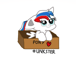 Size: 4641x3802 | Tagged: safe, artist:hunkster, derpibooru import, oc, oc only, pony, absurd resolution, box, cyrillic, heart, multicolored mane, pony in a box, pony oc, russian, signature, simple background, smiling, solo, white background