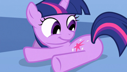 Size: 1280x720 | Tagged: safe, derpibooru import, screencap, twilight sparkle, unicorn twilight, pony, unicorn, season 1, the cutie mark chronicles, :t, butt, cutie mark, cutie mark crusaders, female, filly, filly twilight sparkle, foal, happy, hooves, horn, looking back, minty green, plot, purple eyes, smiling, solo, tail, twibutt, younger