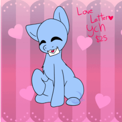 Size: 720x719 | Tagged: safe, artist:bluemoon, derpibooru import, oc, oc only, pony, ^^, animated, chest fluff, commission, cute, eyes closed, gif, hearts and hooves day, holiday, hooves, loop, mouth hold, one ear down, signature, sitting, solo, valentine's day, watermark, ych animation, ych example, your character here