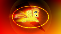 Size: 3840x2160 | Tagged: safe, artist:game-beatx14, artist:korikian, derpibooru import, edit, spitfire, pegasus, pony, female, flying, high res, mare, solo, spread wings, wallpaper, wallpaper edit, wings