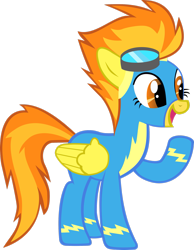 Size: 2159x2777 | Tagged: safe, artist:freak0uo, derpibooru import, spitfire, pegasus, pony, .svg available, clothes, female, folded wings, full body, high res, mare, open mouth, open smile, orange eyes, raised hoof, raised leg, simple background, smiling, solo, standing, tail, transparent background, two toned mane, two toned tail, uniform, vector, wings, wonderbolts uniform