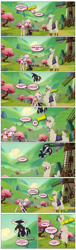 Size: 868x2850 | Tagged: safe, artist:dziadek1990, derpibooru import, edit, edited screencap, screencap, paprika paca, pom lamb, dog, them's fightin' herds, barking, big no, comic, community related, conversation, dialogue, happy, impressed, mute, panic, sad, screencap comic, smooch, stunned, text